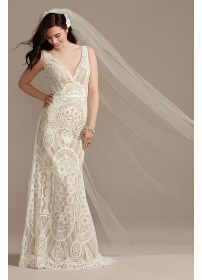Geometric Lace Tank Petite Wedding Dress - The lace pattern on this modern boho sheath
